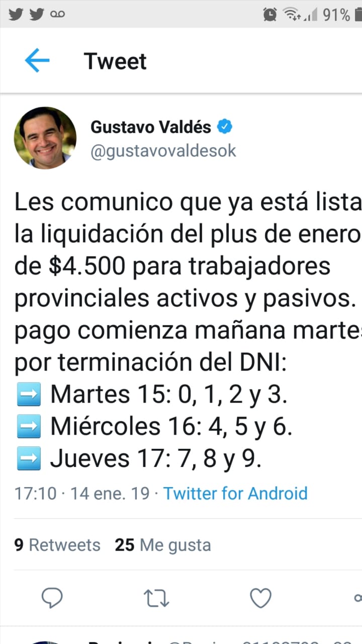 El Plus de enero de 4500 estará disponible desde el martes 15 para los trabajadores provinciales activos y pasivos