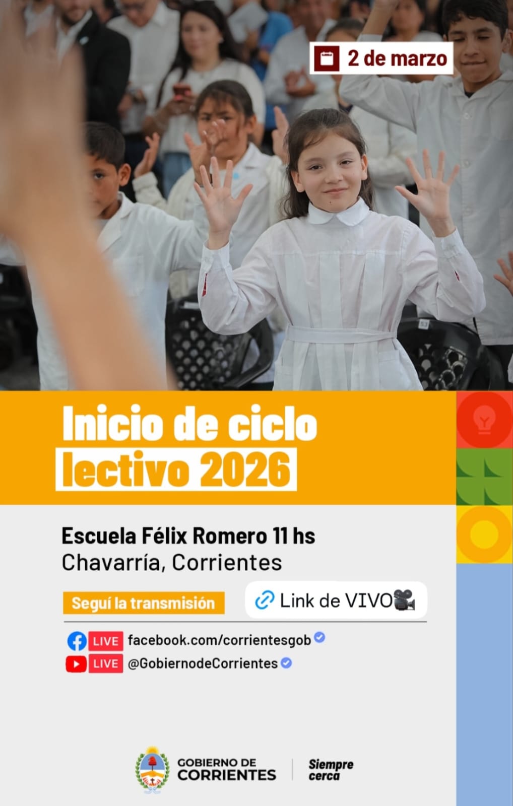 El gobernador Juan Pablo Valdés inaugura el ciclo lectivo 2026 cortando las cintas de un flamante edificio escolar