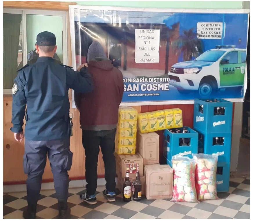 San Cosme: Robó cajones de cerveza y cajas de vino y terminó preso