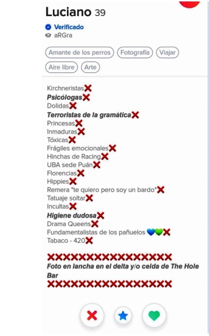 Hizo una lista en Tinder de las cosas que no acepta de las mujeres y se hizo viral