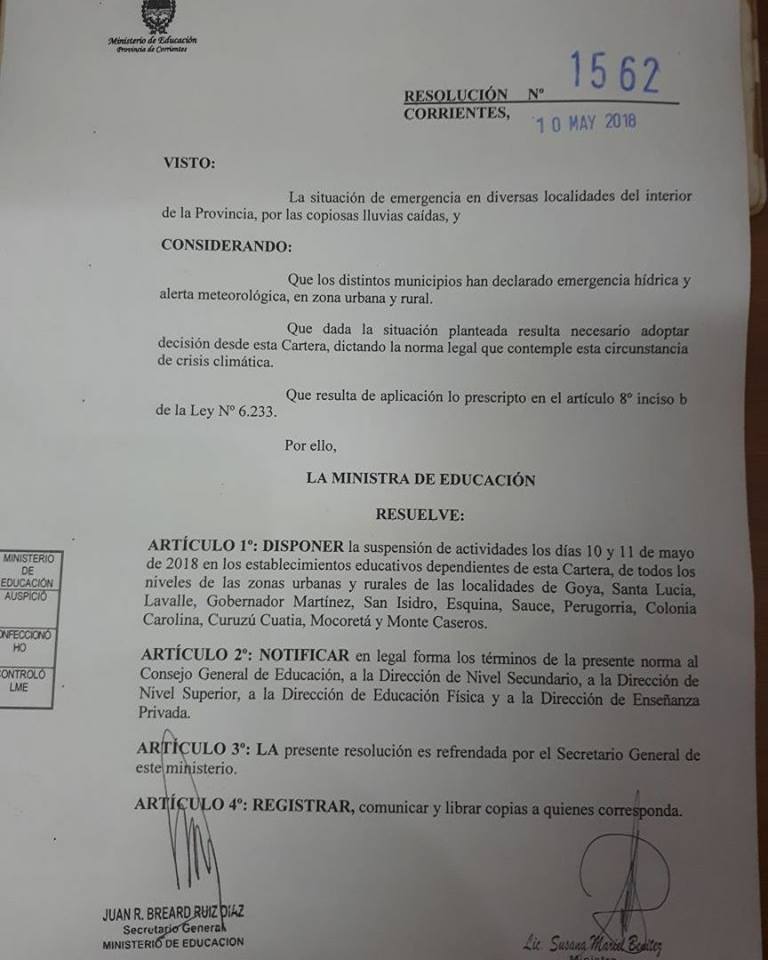 Suspensión de las actividades escolares para los días 10 y 11 de mayo