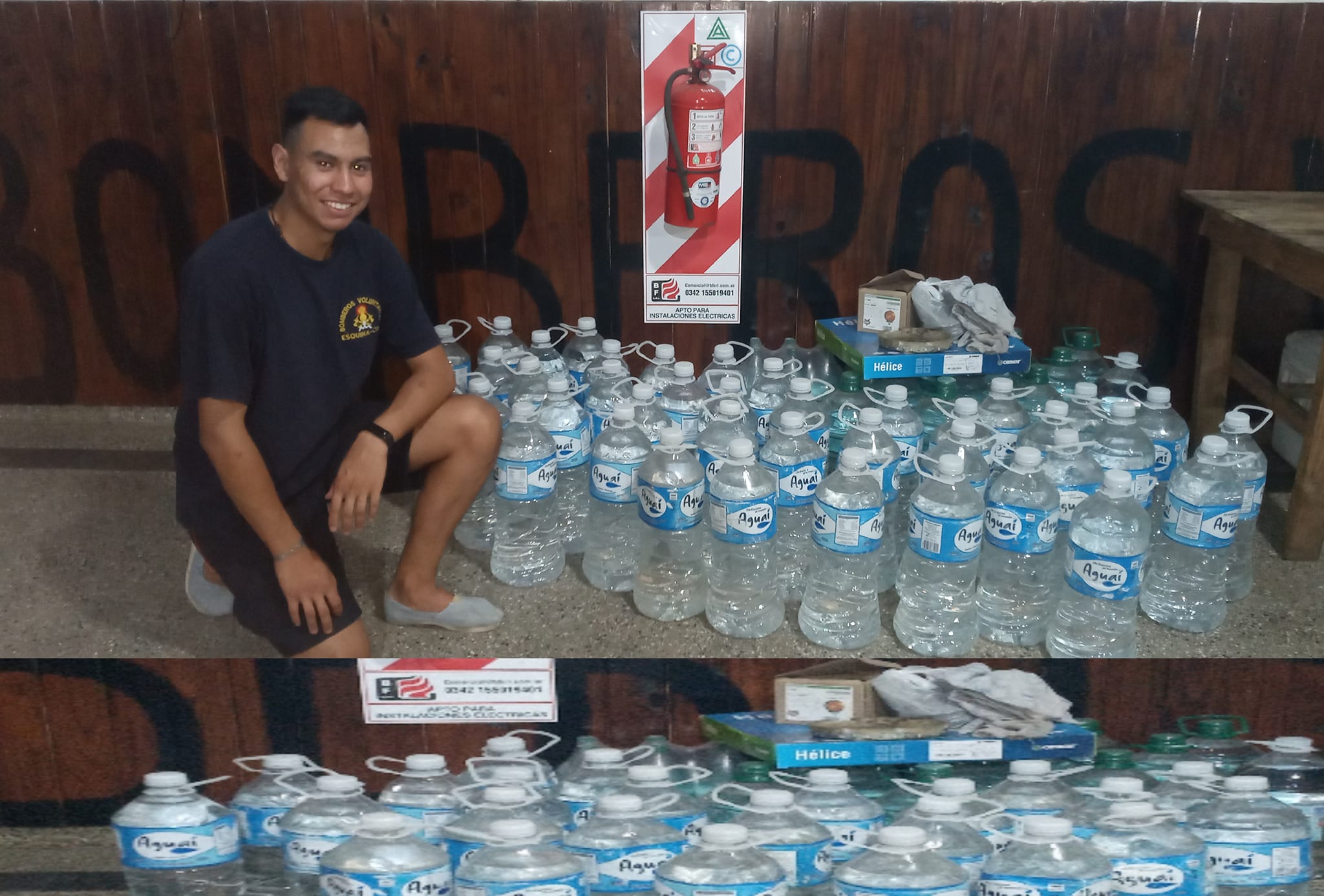 Esquina: El Club San Roque donó bidones de agua a los bomberos voluntarios