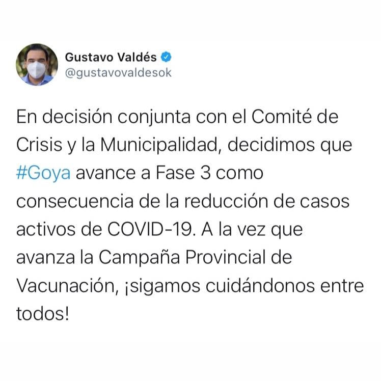 CORONAVIRUS: Goya pasa a fase 3