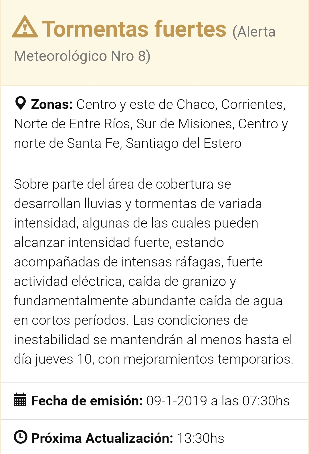 Persiste el alerta por tormentas para Corrientes y cinco provincias