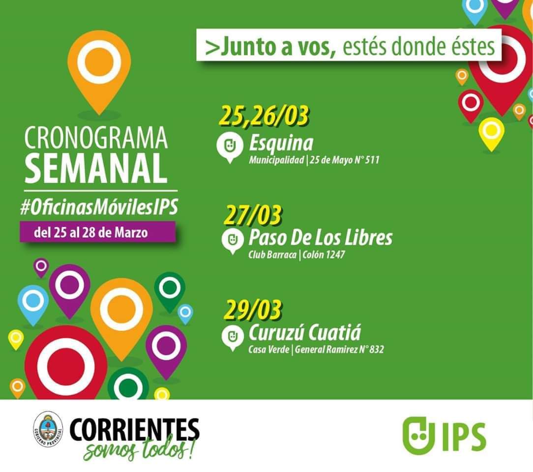 Este lunes y martes el IPS estará realizando trámites en Esquina