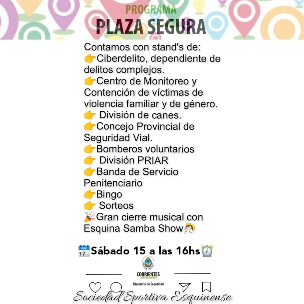 El Programa Plaza Segura de la Policía de Corrientes llega a Esquina﻿